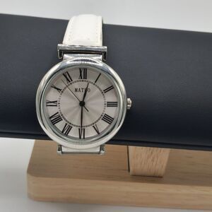 Vintage 1990s Mateo Quartz Watch Silver Tone Case, Roman Numerals, Japan Mov’t